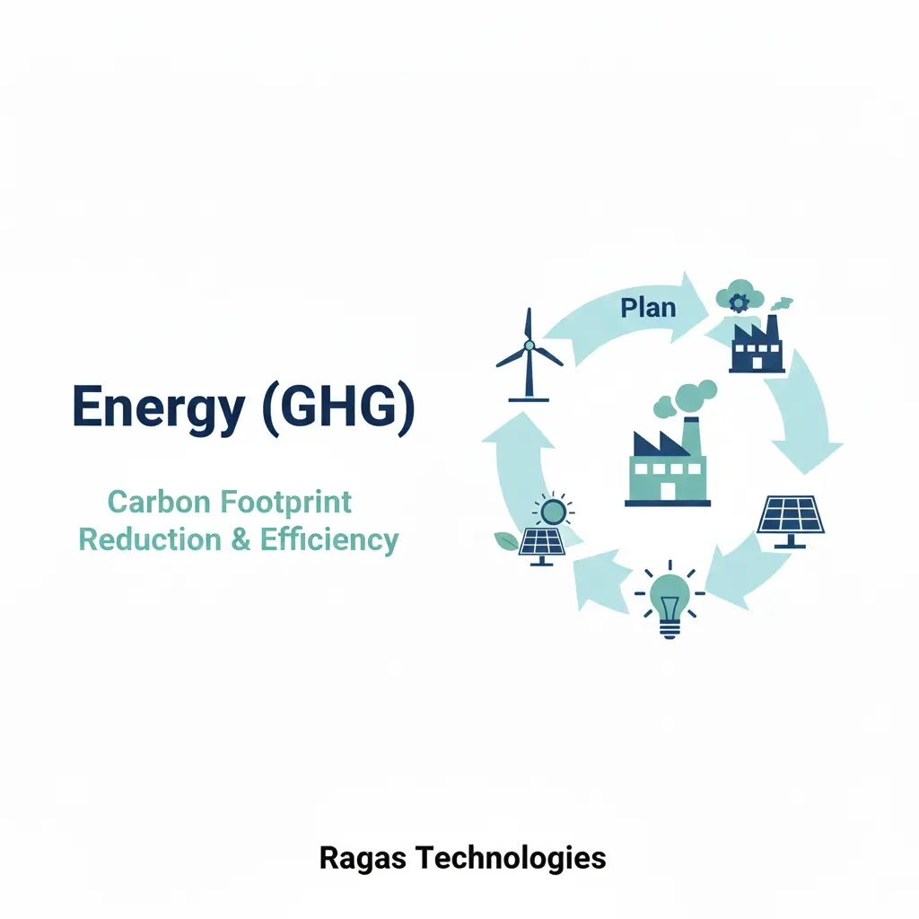 Greenhouse gas emission assessment concept with energy efficiency and carbon footprint icons